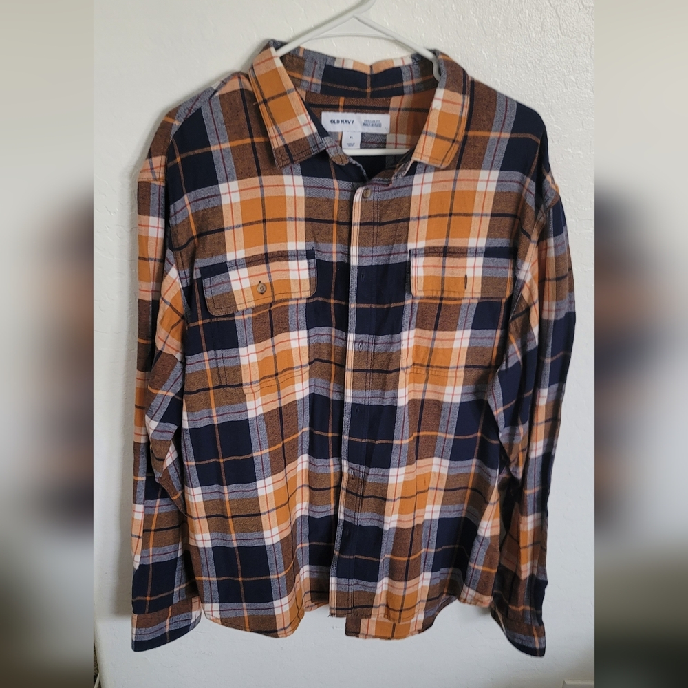 Old Navy Orange and Blue Plaid Button Down Shirt